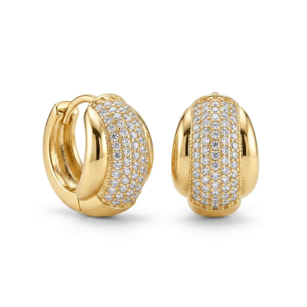 Argola Clic Cravejada Banhado a Ouro 18k
