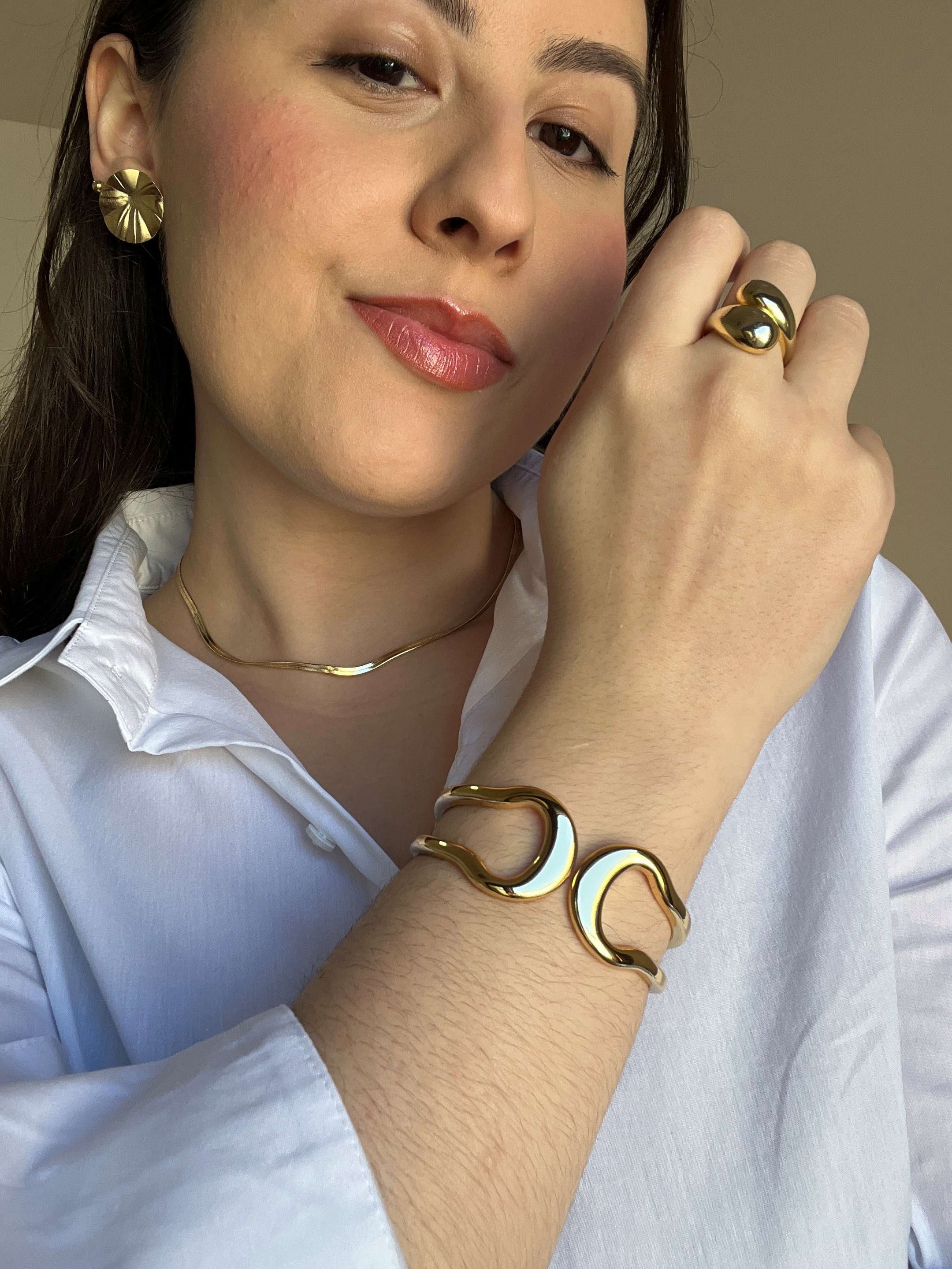 Bracelete Vazado Orgânico Banhado a Ouro 18k