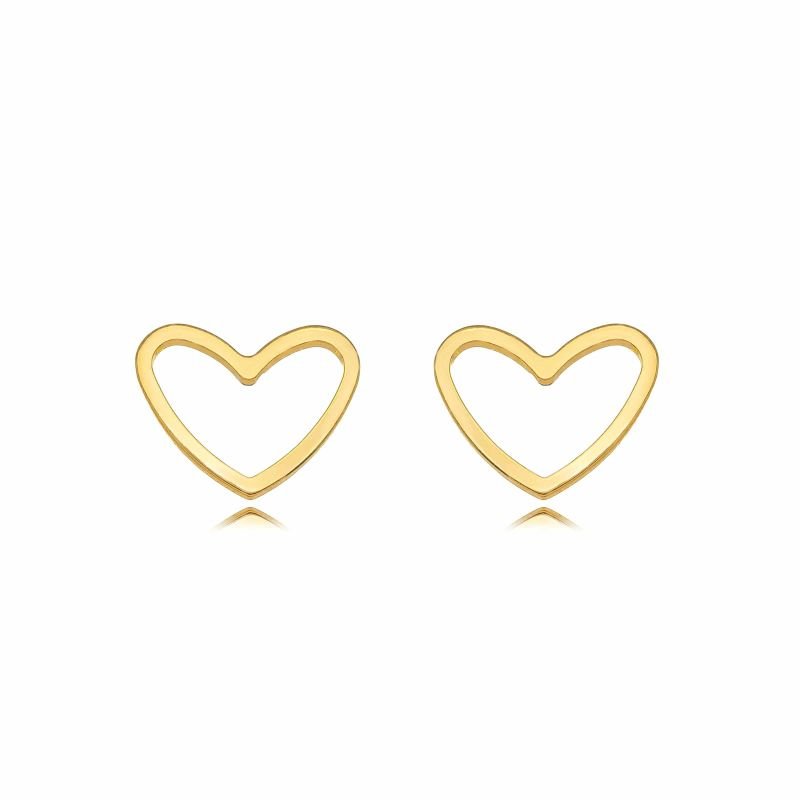 Brinco Coração Liso Banhado a Ouro 18k