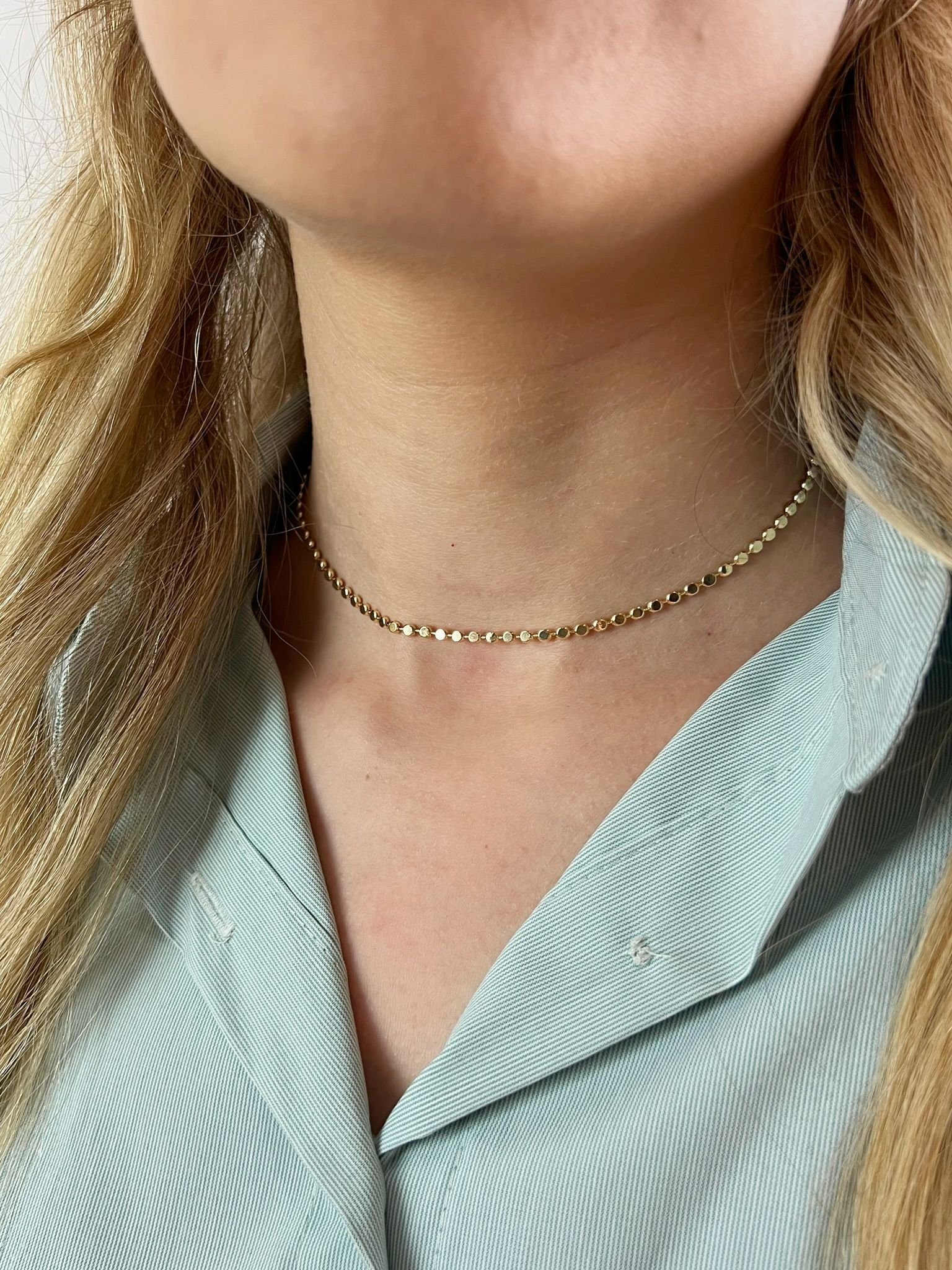 Choker Esfera achatada Banhada a Ouro 18k