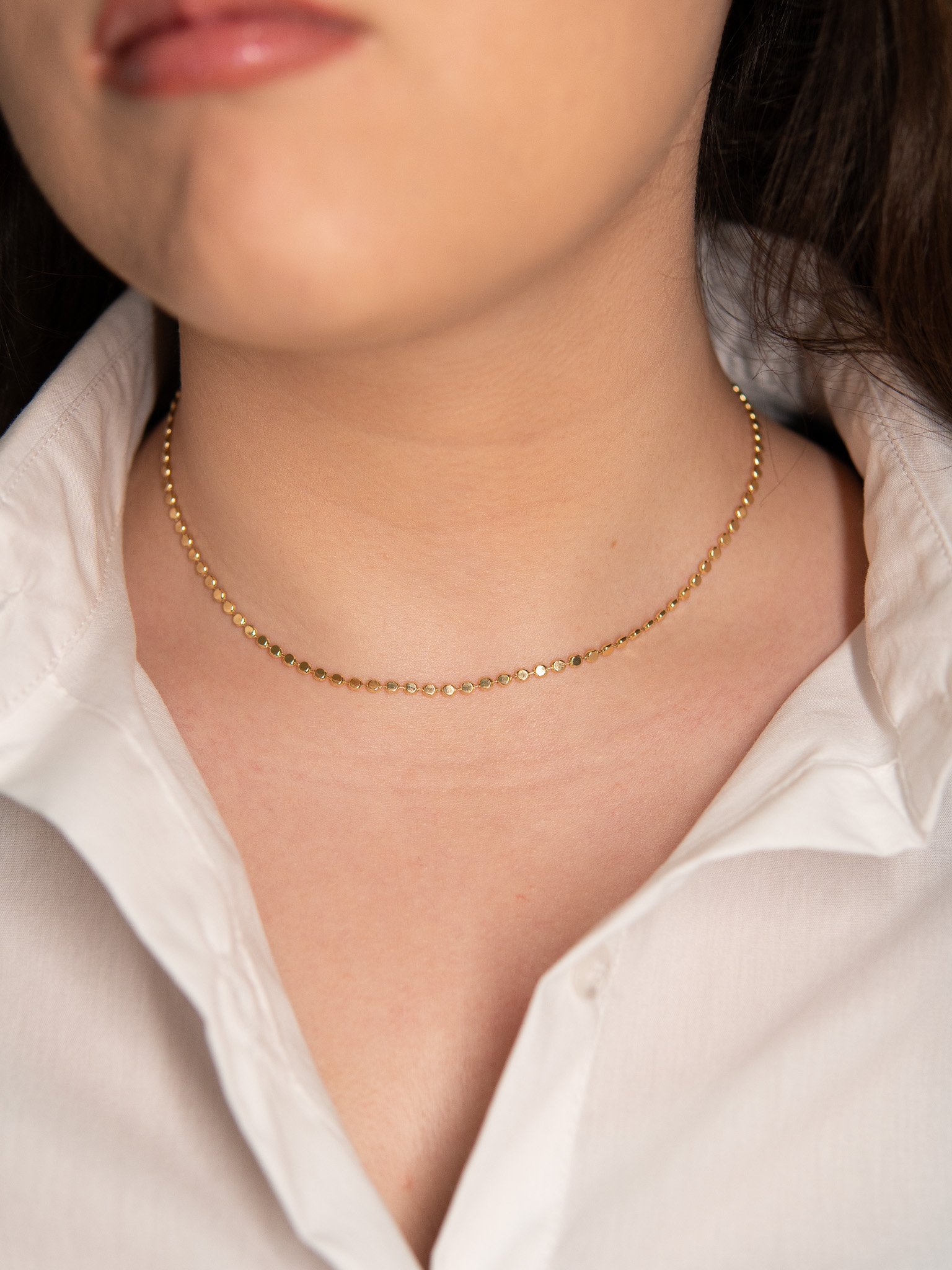 Choker esferas achatadas Semijoia Banhada a Ouro 18k