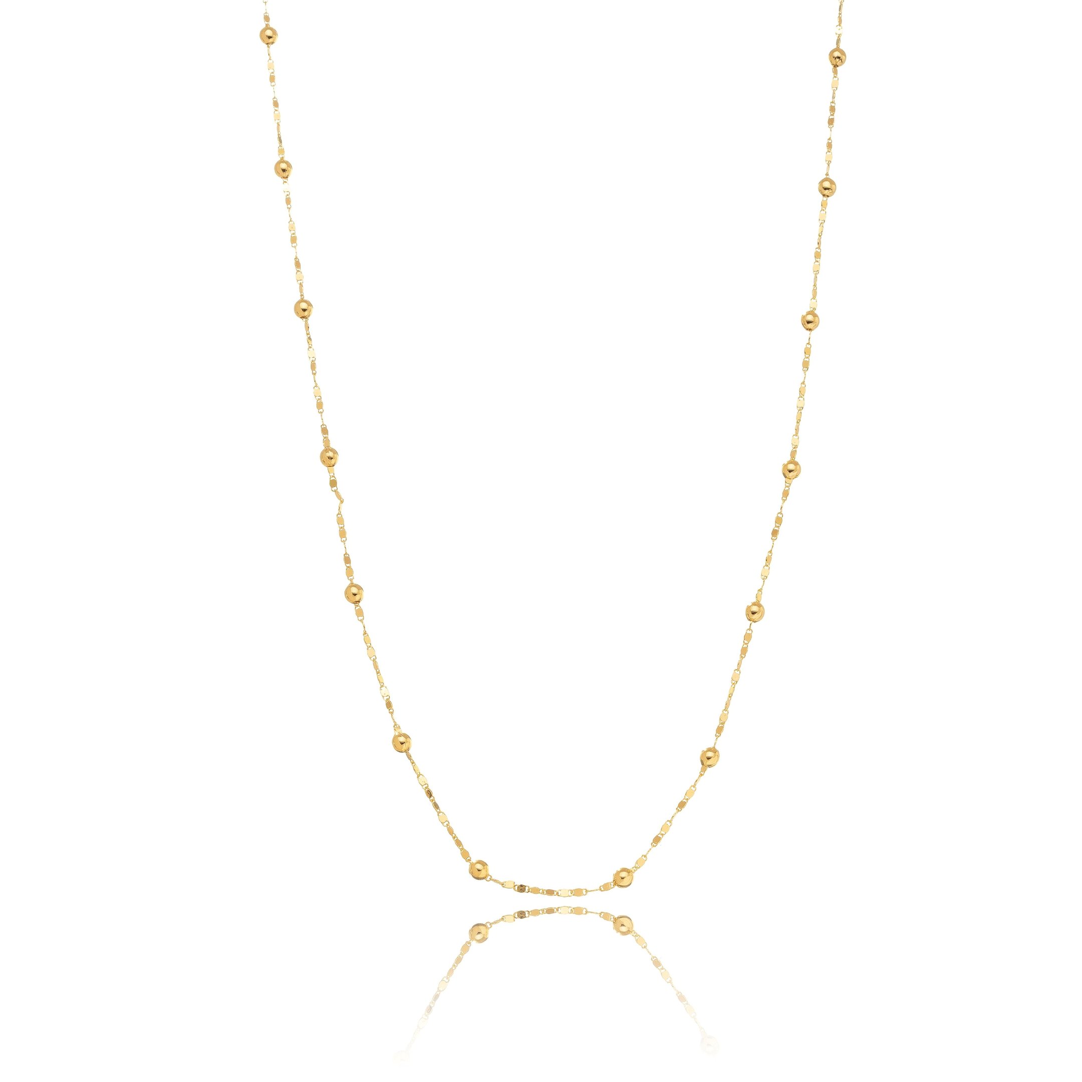 Colar Inverno em Esferas Alongado 60cm Banhado a Ouro 18k