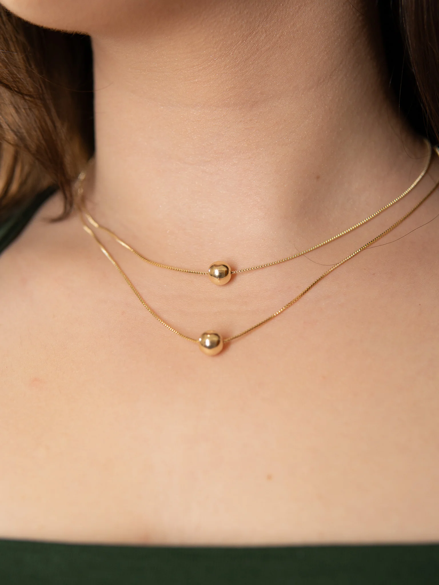 Colar Duplo Esferas Banhado a Ouro 18k