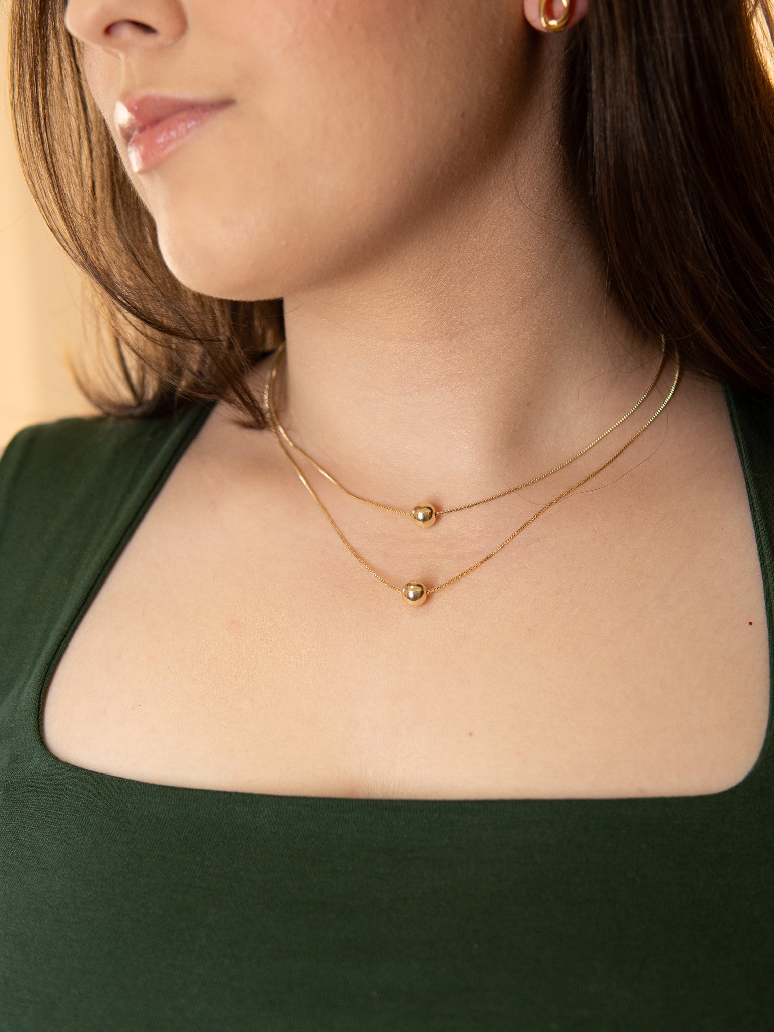 Colar Duplo Esferas Banhado a Ouro 18k