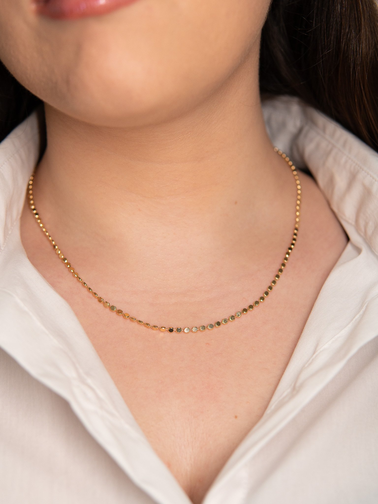 Colar Esferas achatadas Semijoia Banhada a Ouro 18k