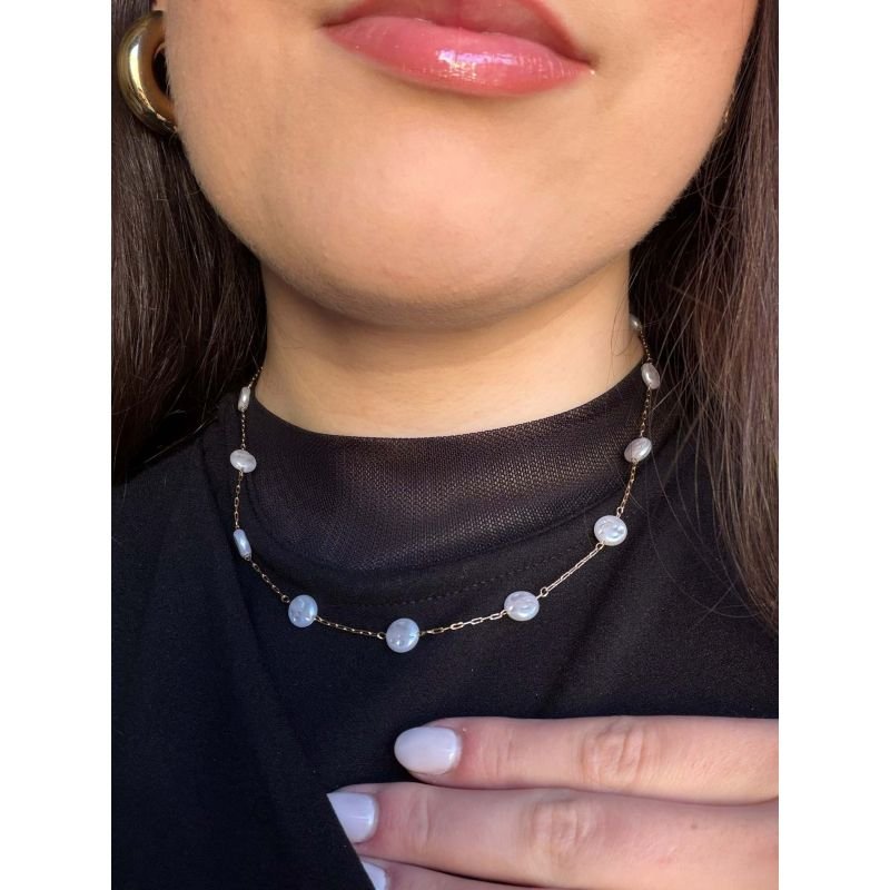 Colar Pérolas Orgânicas Banhado a Ouro 18k
