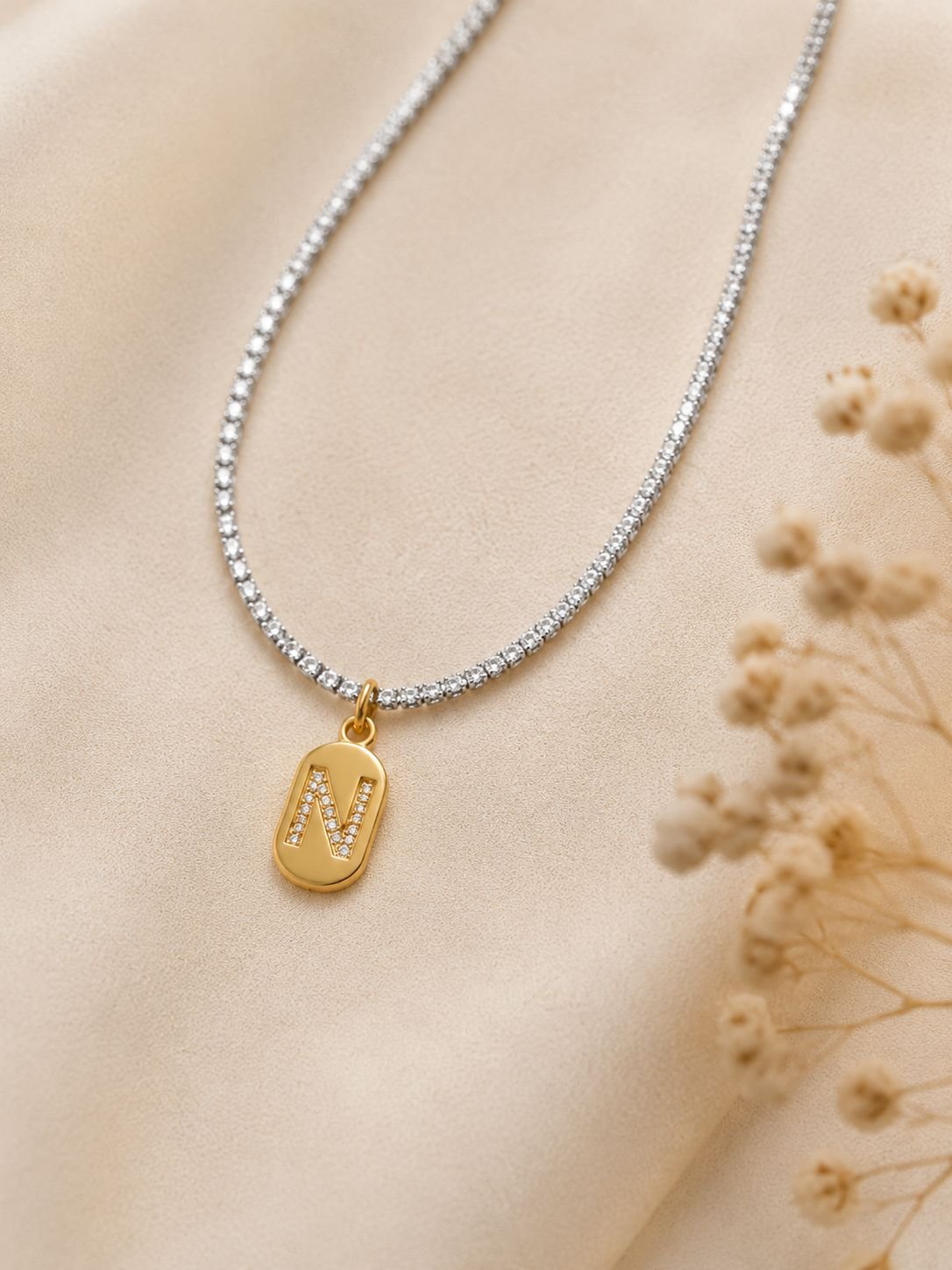 Colar Riviera Inicial Banhado a Ouro 18k e Ródio Branco