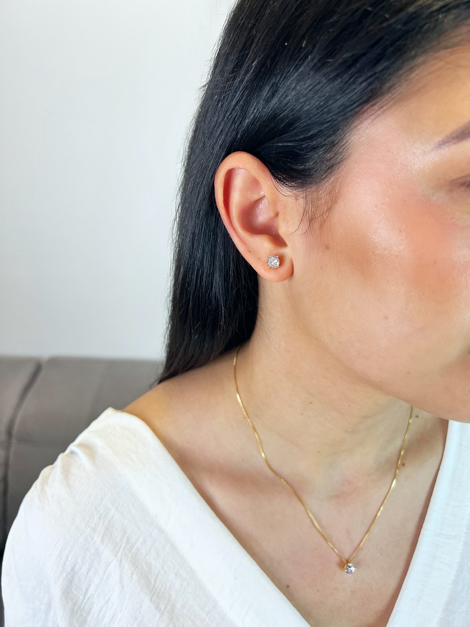 Conjunto Clássico Ponto de Luz Banhado a Ouro 18k