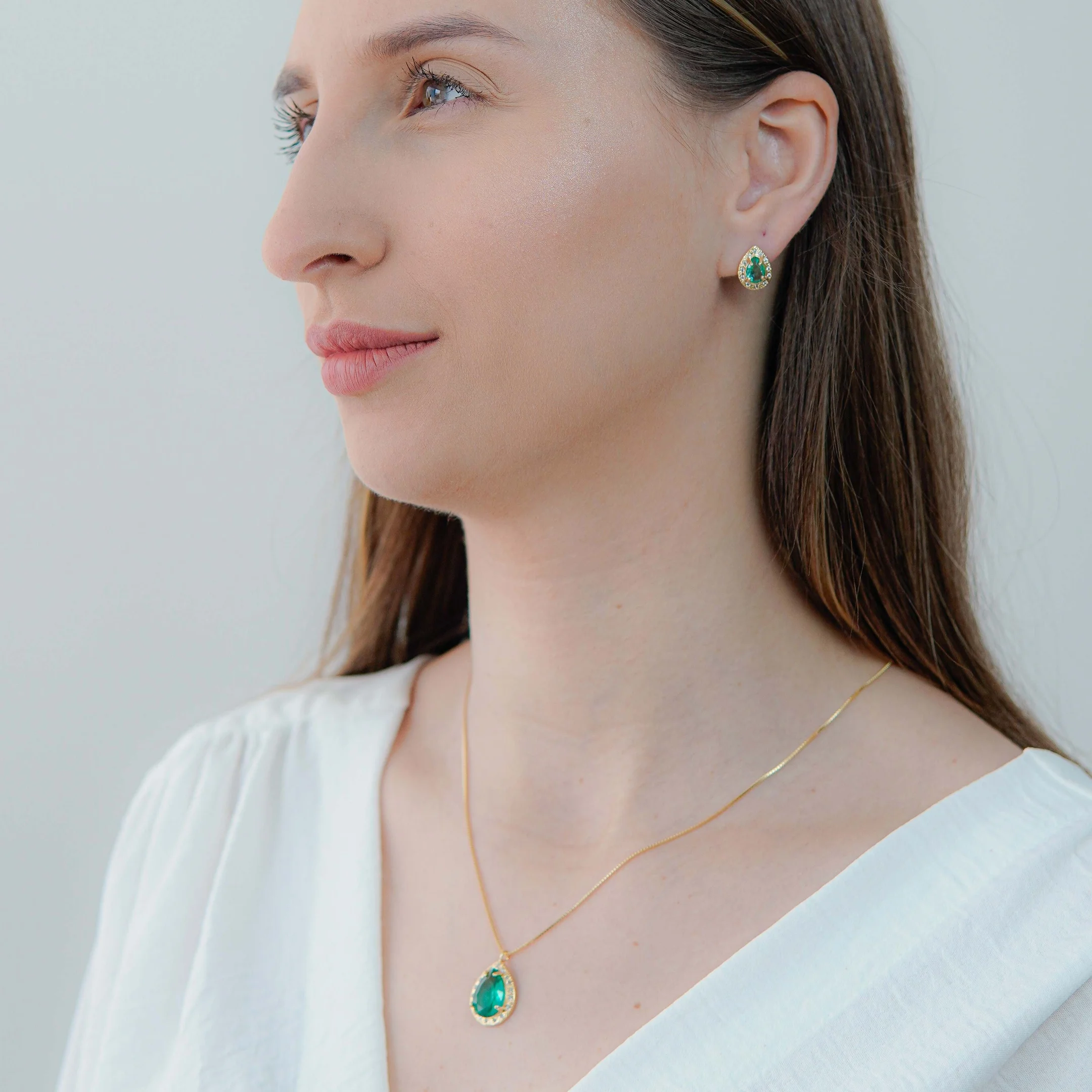 Conjunto Gota Turmalina Banhado a Ouro 18k