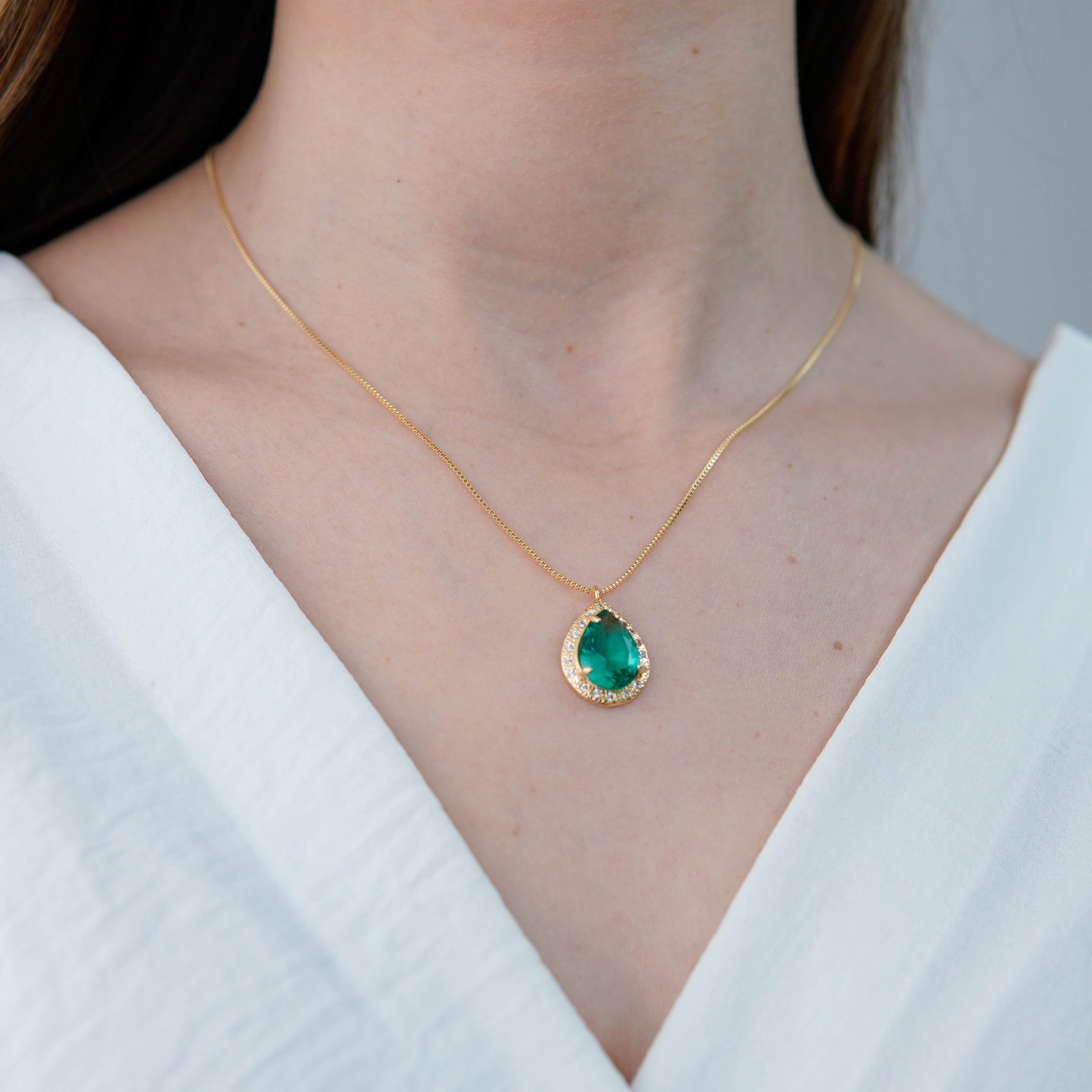 Conjunto Gota Turmalina Banhado a Ouro 18k