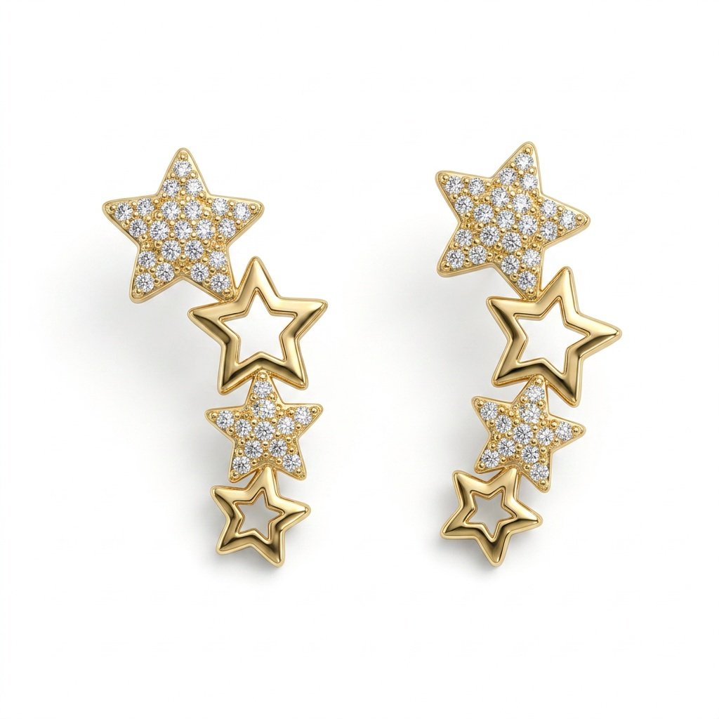 Earcuff Estrelas Banhada a Ouro 18k