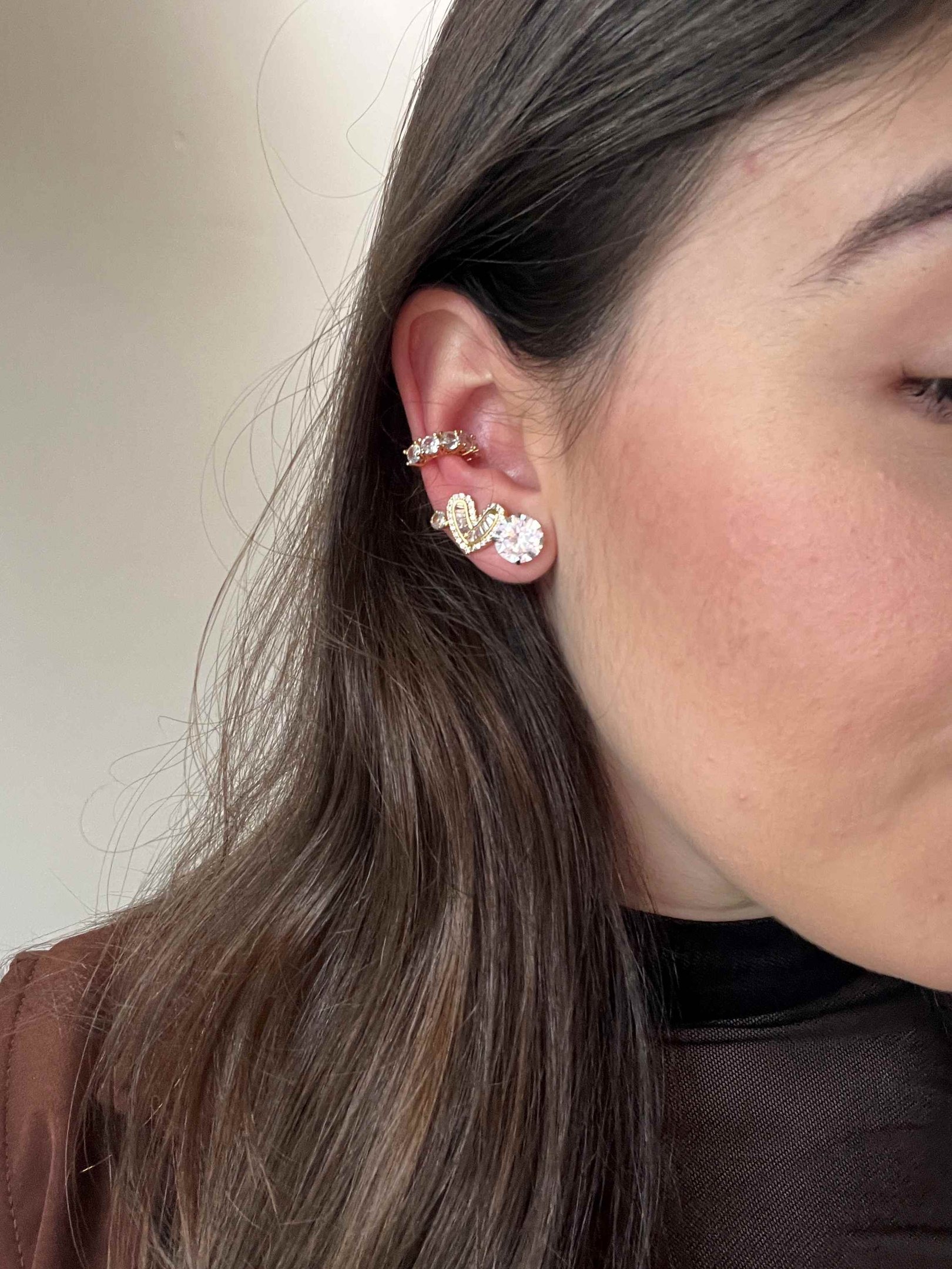 Piercing Fake Cravejado Zircônias Banhado a Ouro 18k