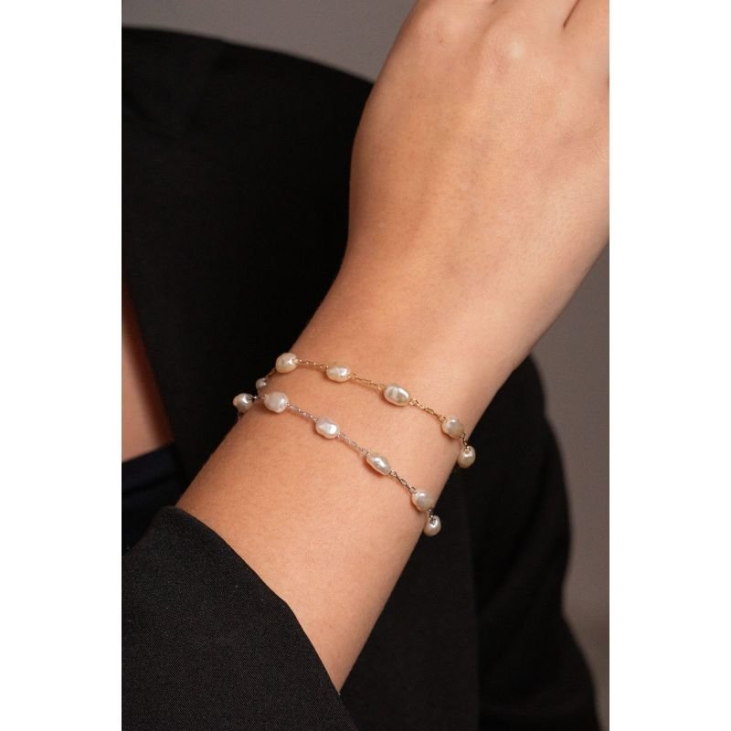 Pulseira Pérolas Biwa Banhada a Ouro 18k
