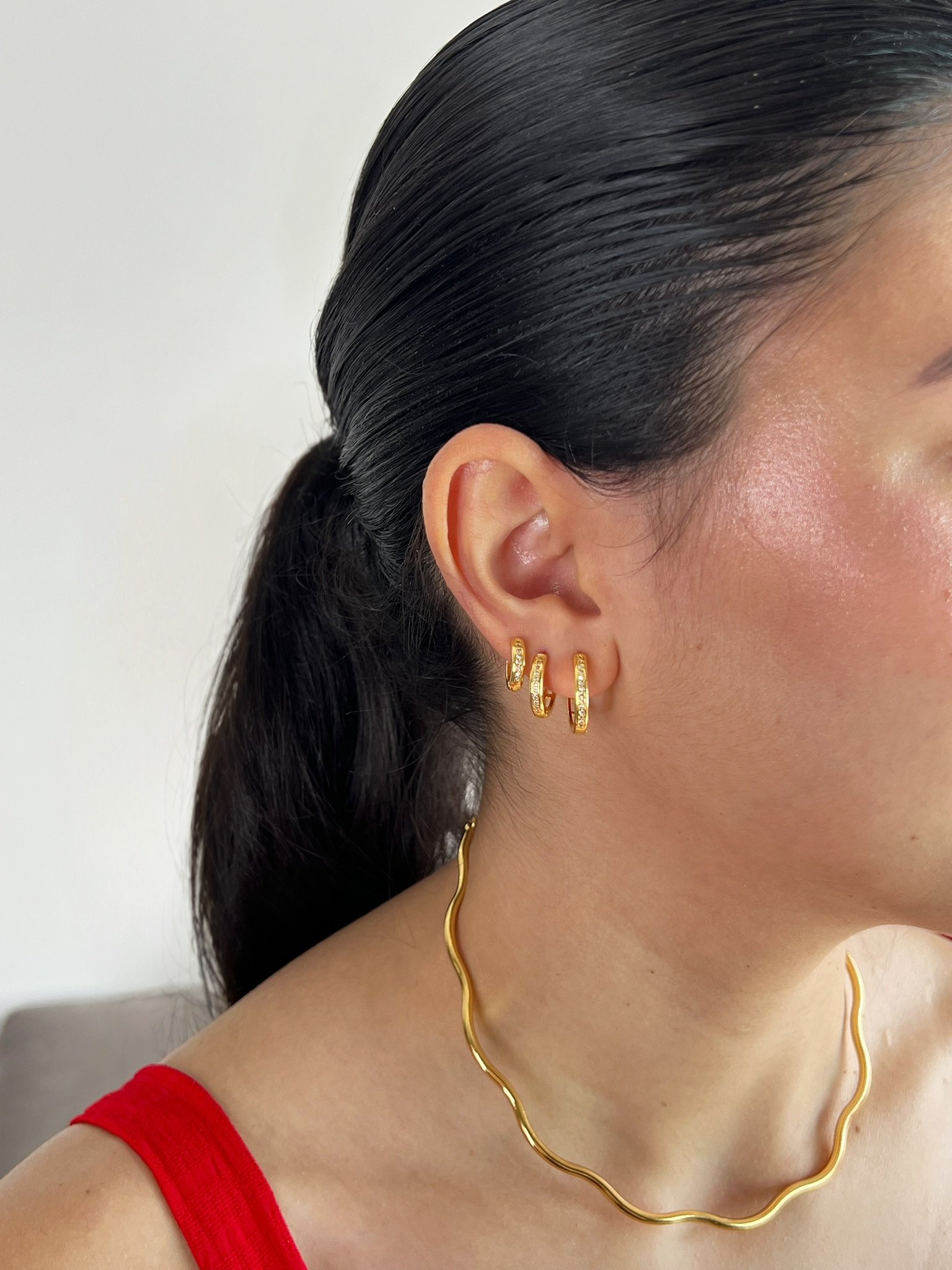 Trio de Argolas Cravejadas Banhado a Ouro 18k