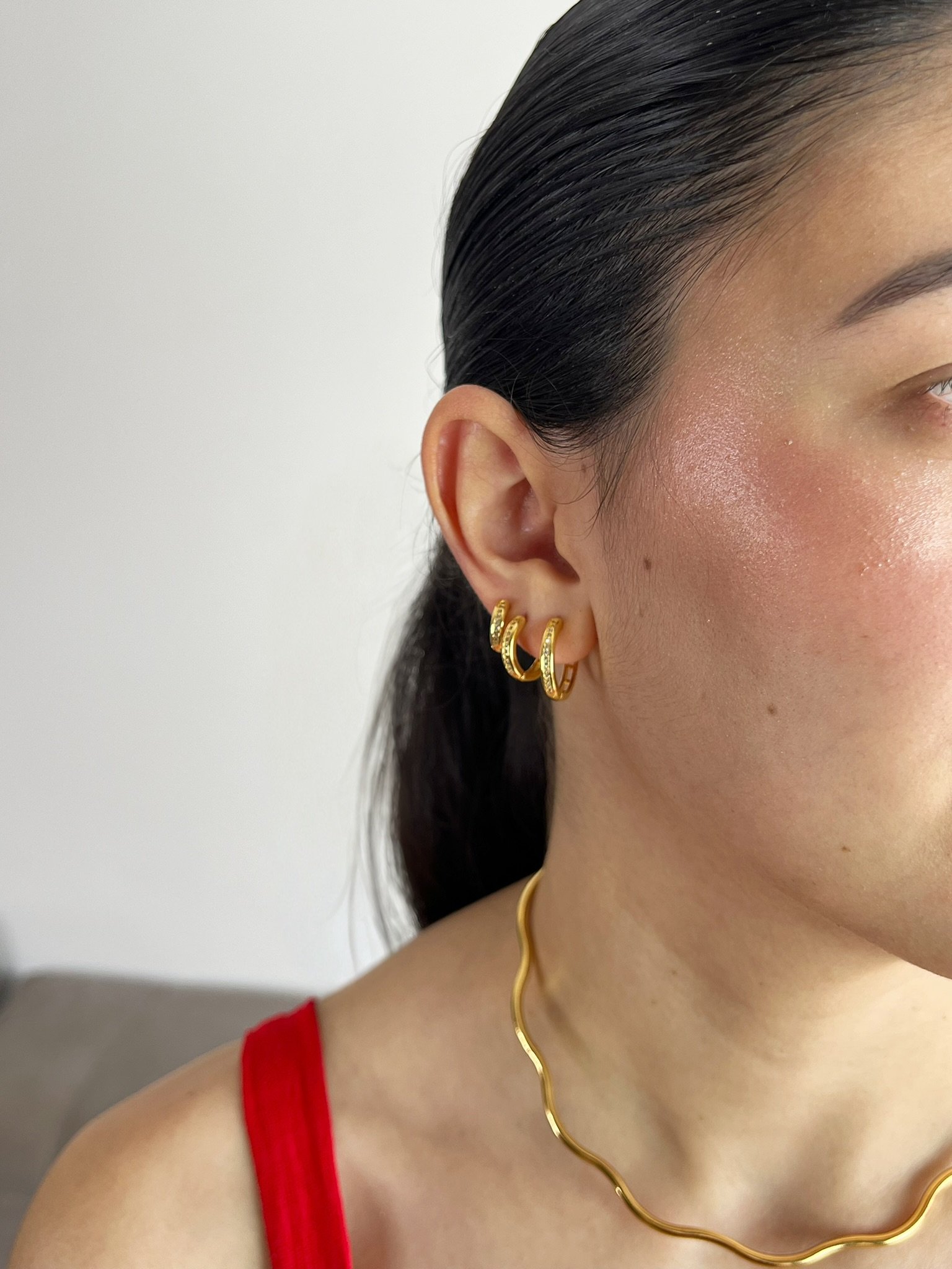 Trio de Argolas Cravejadas Banhado a Ouro 18k
