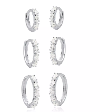 Trio de Argolas Cravejadas Prata 925