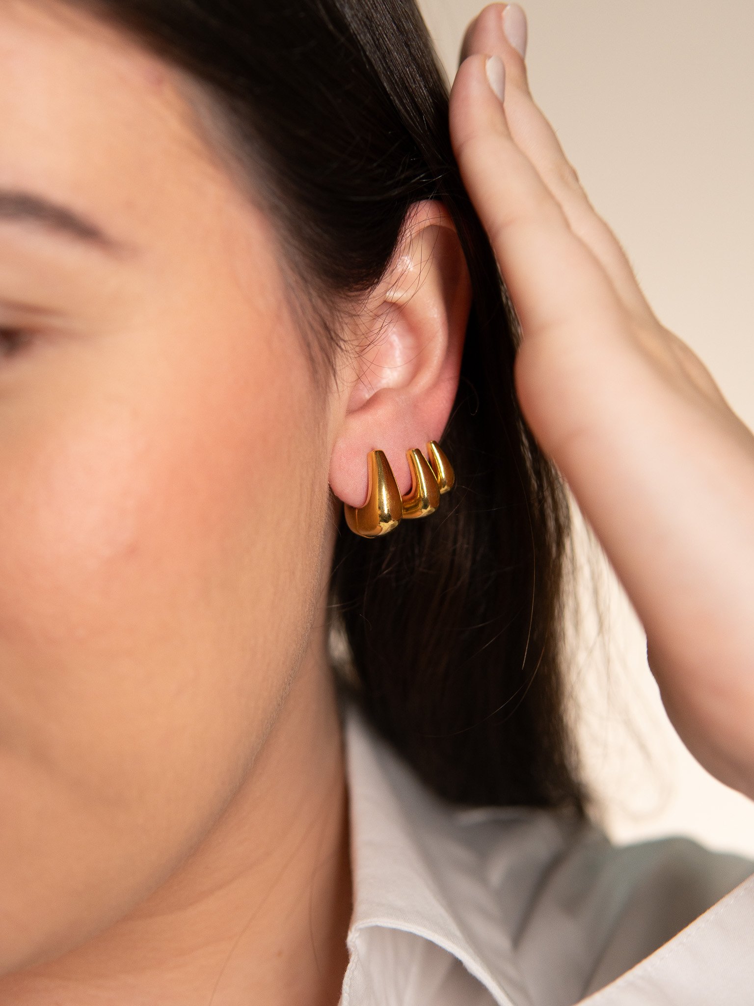 Trio de Argolas Gota Semijoia Banhado a Ouro 18k