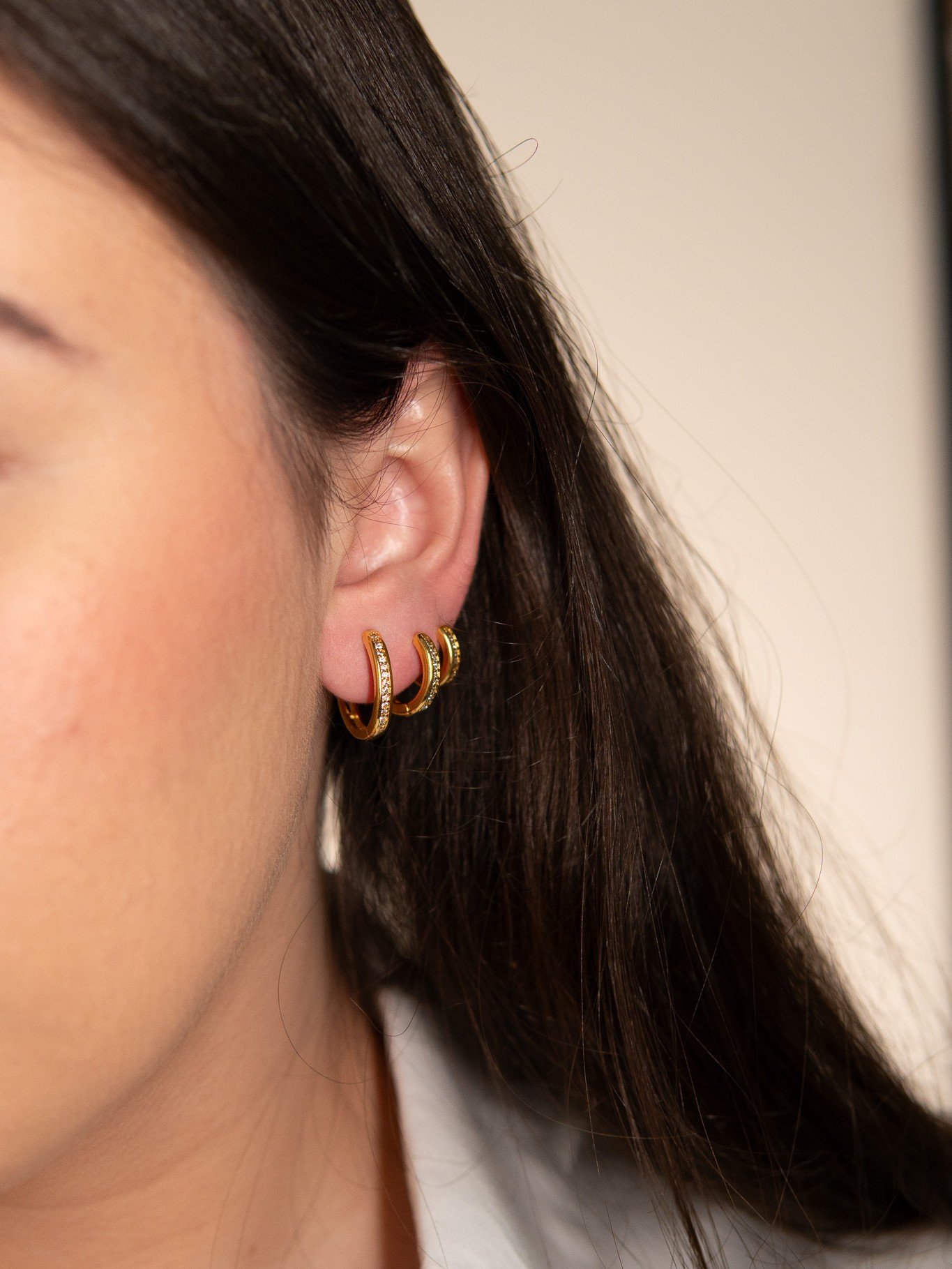 Trio de Argolinhas Cravejadas Banhado a Ouro 18k