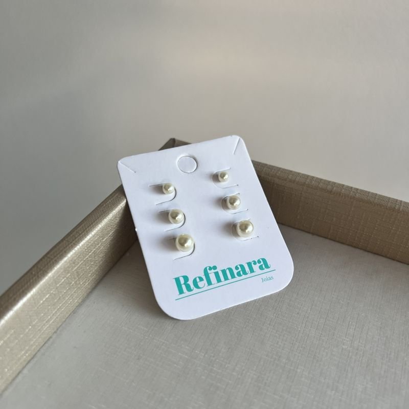 Trio de Brincos Pérolas Banhado a Ouro 18k
